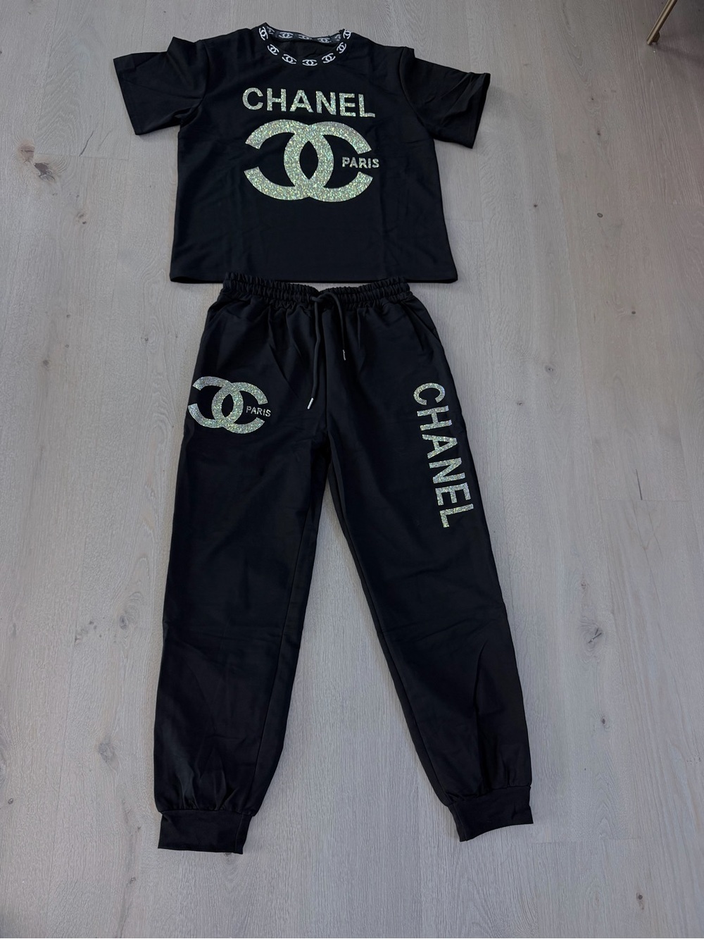 Black Logo Track Joggers and oversized tshirt size pantsuit tracksuit size M - Picture 10 of 10